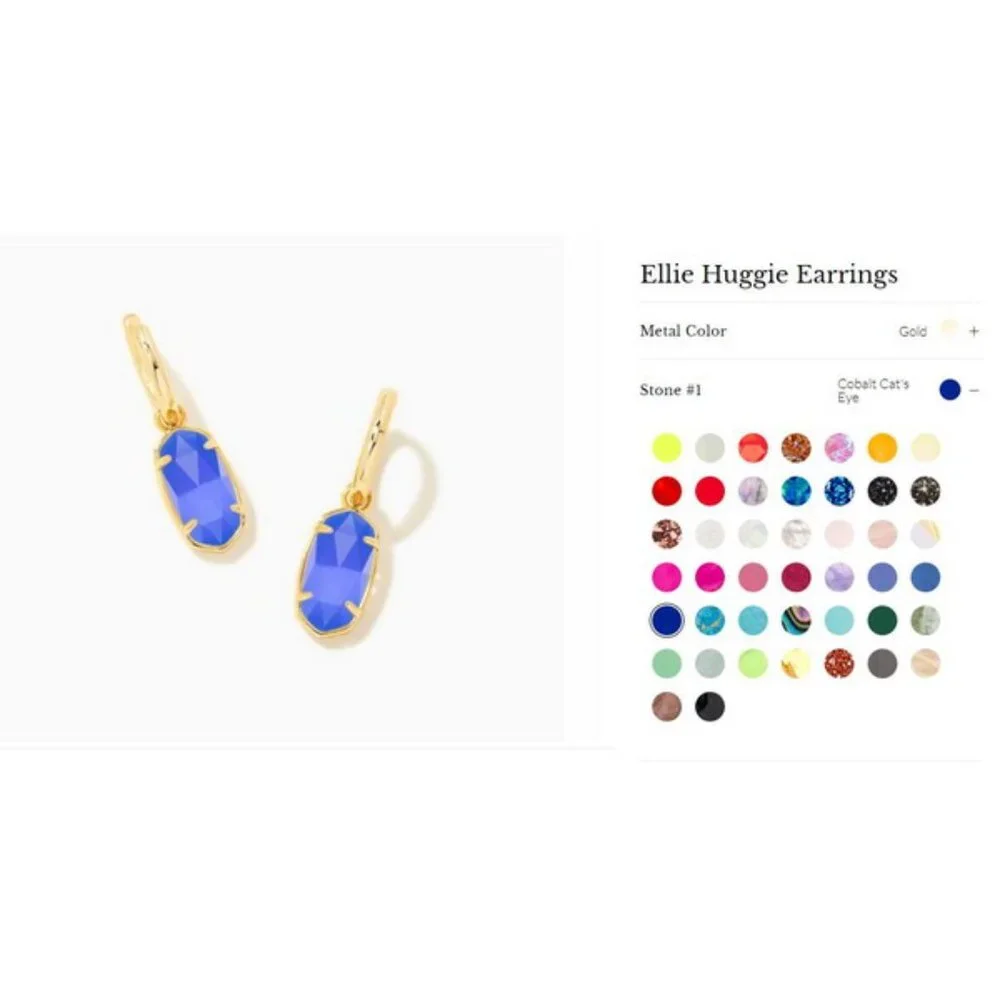 Kendra Scott Ellie Huggie Cobalt Blue Earrings Gold Plated September - Picture 5 of 6